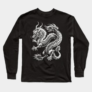 Chinese dragon art in linear style Long Sleeve T-Shirt